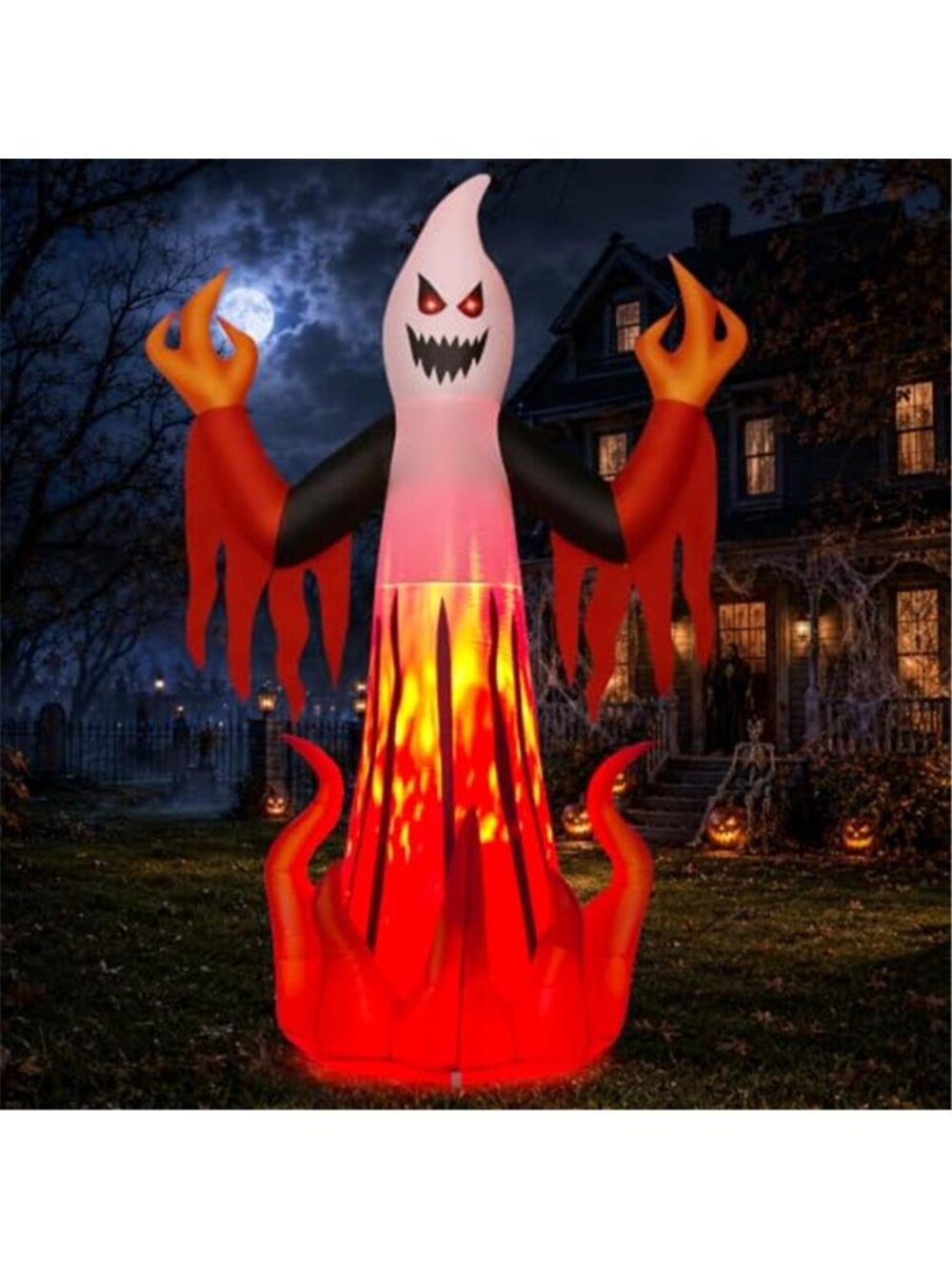 Halloween Inflatables 8FT Scary Ghost with Flames for Outdoor Yard Decor